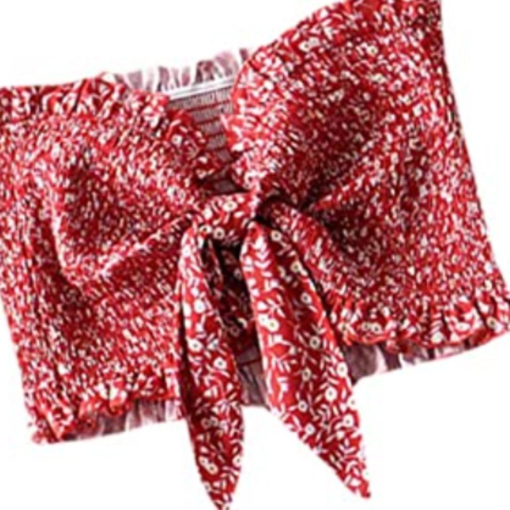 Make Me Chic red floral smock tie front tube top